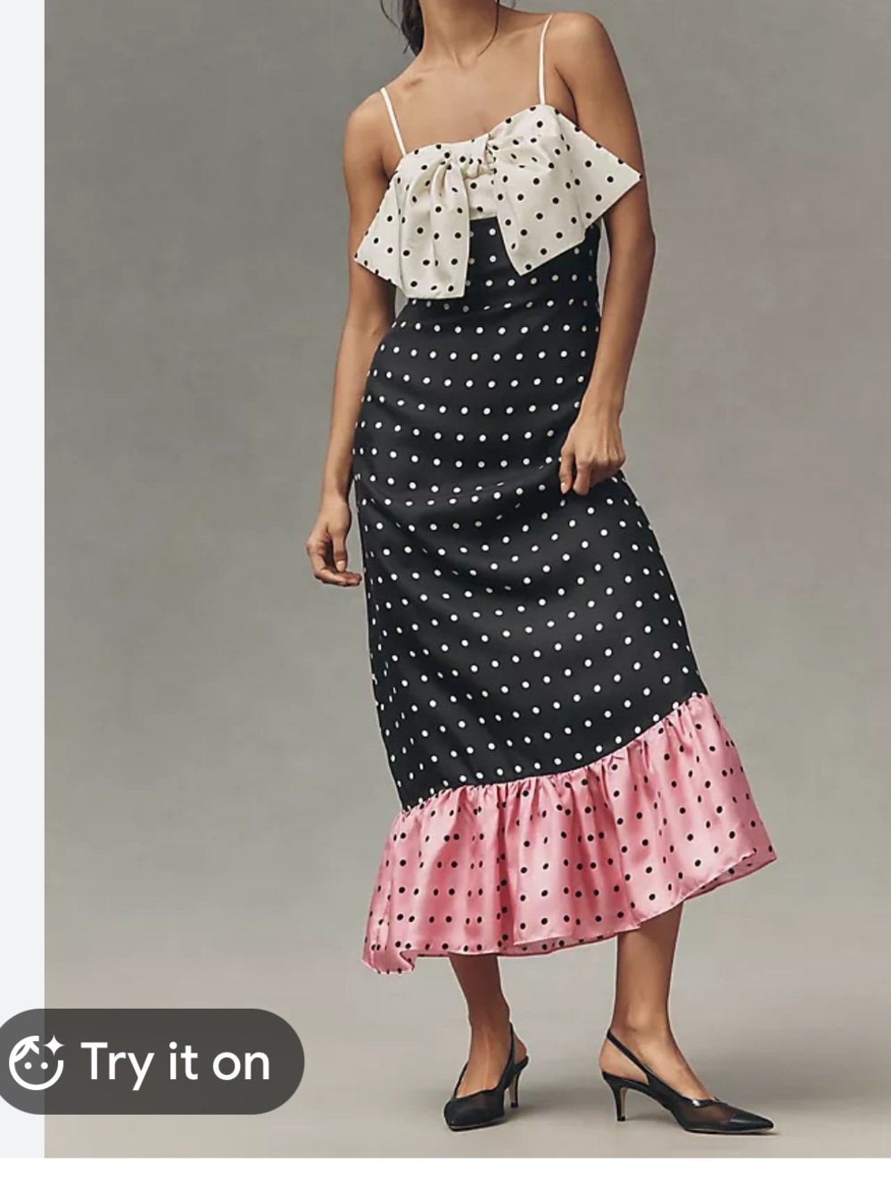 NWT Anthropologie  Polka Dot Midi Slip Skirt with Pink Ruffle